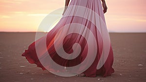 Elegant Woman In Soft-focus Desert: Stunning Maxi Skirt Product Shot
