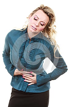 Elegant woman with stomach ache photo
