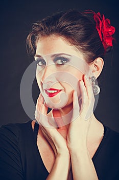 Elegant woman with strong make up.