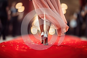 elegant woman walk on red carpet AI generated