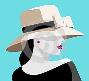 Elegant woman wearing big hat