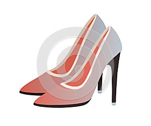 Elegant women's high-heeled party shoes or stilettos. Fashion and stylish footwear. Colored flat vector illustration of