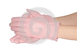 Elegant women's pink gloves on white