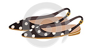 Elegant women's sandals with closed pointed toe and buckled ankle straps. Summer fashion footwear or shoes with polka