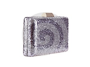 Elegant women solver blue shiny clutch has hard shape, a sparkly handbag