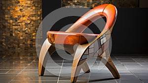 Elegant Wood Veneer Mosaic Stool Chair - Stephen Quiller Inspired