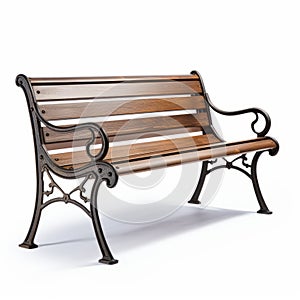 Elegant Wooden Bench With Iron Arms - Isolated On White