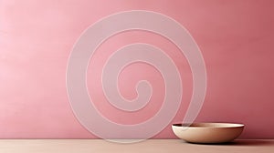 Elegant Wooden Bowl On Pink Wall: Minimalist 3d Render