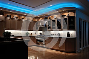 Modern Kitchen with Blue LED Lighting