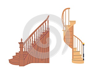 Elegant Wooden Vintage Stairs, Straight Or Spiral Stairway For House, Mansion Or Cottage, Crafted With Precision