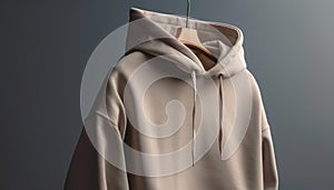 Elegant wool coat on coathanger, background generated by AI