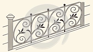 Elegant Wrought Iron Balcony Railing Vector, Decorative Architectural Element, vector design Generative AI