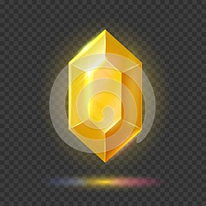 Elegant yellow shiny gem or magic crystal. Gemstone icon isolated on transparent effect background.