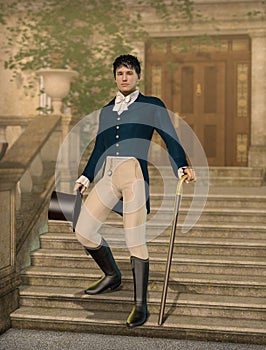 Elegant young gentleman dandy dressed in Regency fashion photo