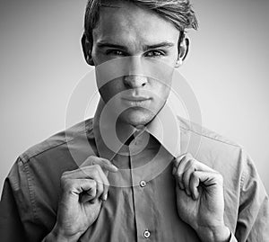 Elegant young handsome man. Studio fashion portrait.