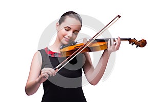 The elegant young violin player isolated on white