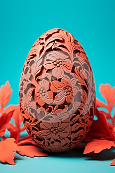 Elegantly adorned easter egg with intricate decorations on a monochrome pastel color studio backdrop