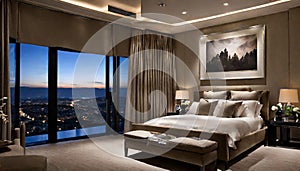 Elegantly comfortable bedroom with a nighttime