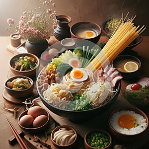 Elegantly Composed Ramyeon Display Korean Food