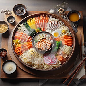 Elegantly Composed Ramyeon Display Korean Food