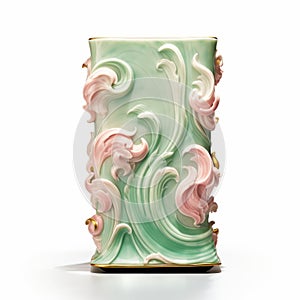 Elegantly Decorated Porcelain Vase In Pink And Green