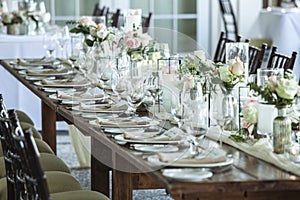 Elegantly decorated table for wedding reception or party
