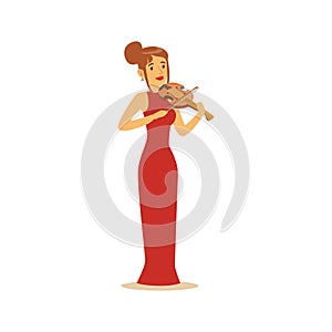 Elegantly dressed female musician playing violin, classical music