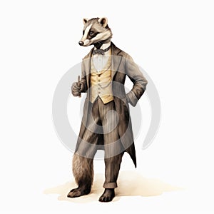 Elegantly Formal Man With Badger In Bronzepunk Jacket