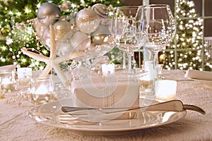 Elegantly lit holiday dinner table