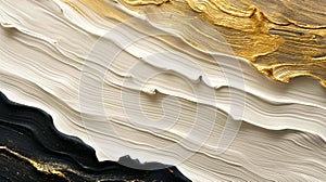 Elegantly marbled pattern of gold and black, creating a luxurious abstract landscape reminiscent of fluid movement and natural