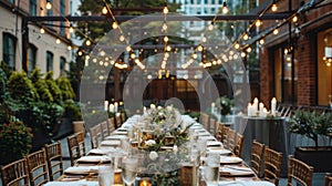 Elegantly Set Long Table With Candles and Place Settings