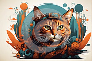 Elegantly Vintage Cat Vector Illustration: Retro and Unique, Isolated Background