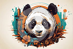 Elegantly Vintage Panda Vector Illustration: Retro and Unique, Isolated Background