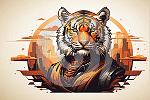 Elegantly Vintage Tiger Vector Illustration: Retro and Unique, Isolated Background