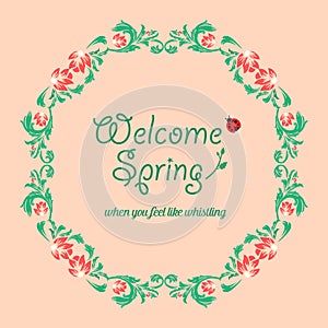 Element art design of leaves and flower frame, for welcome spring invitation card decor. Vector