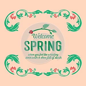 Element art design of leaves and flower frame, for welcome spring invitation card decor. Vector