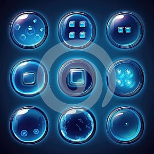 element blue glass button ai generated