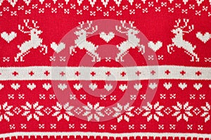 Element decor Christmas red knitted sweater close-up. Holiday gift. Backgdound