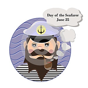 Element of design for the Day of the seafarer, the captain of the ship smokes a pipe