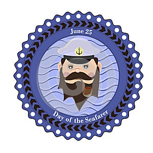 Element of design for the Day of the seafarer, the captain of the ship smokes a pipe