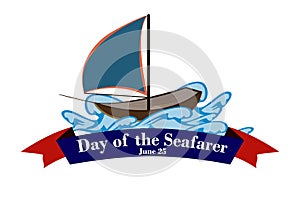 Element of design for the Day of the seafarer. A ship on the waves.