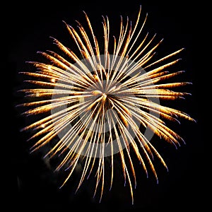Element of fireworks yellow-gold color isolated on black