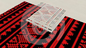 Element of folk embroidery in red and black colors