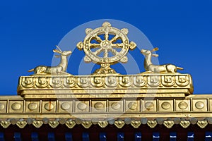 Element of Gate to Buddhist complex Golden Abode of Buddha Shakyamuni in spring. Elista. Russia