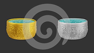 element of gold and silver bowl with water thai culture from image traced 3d. songkran festival thailand travel