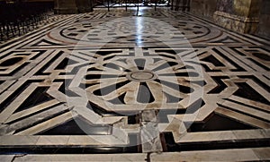 Element of the inlaid floor of the cathedral of Santa Maria del Fiore in Florence, octagonal and circular in shape.