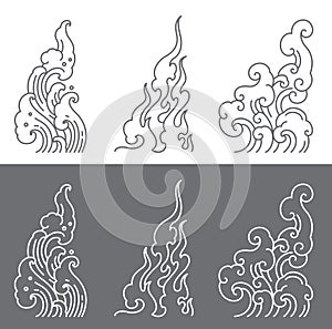 Water wave, fire, cloud line vector. Triangle shape rules of Thai art.