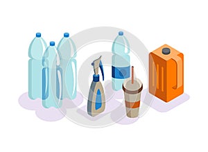 Element of plastic recycling process scheme. Symbol of plastic bottles illustration in cartoon style. Reducing pollution