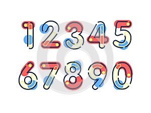 Element set of ten numbers form zero to nine, number flat design