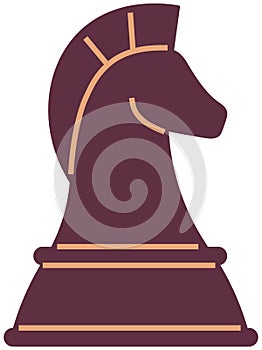 Element of strategic game with wooden figures. Chess figure in shape of horse, knight for playing